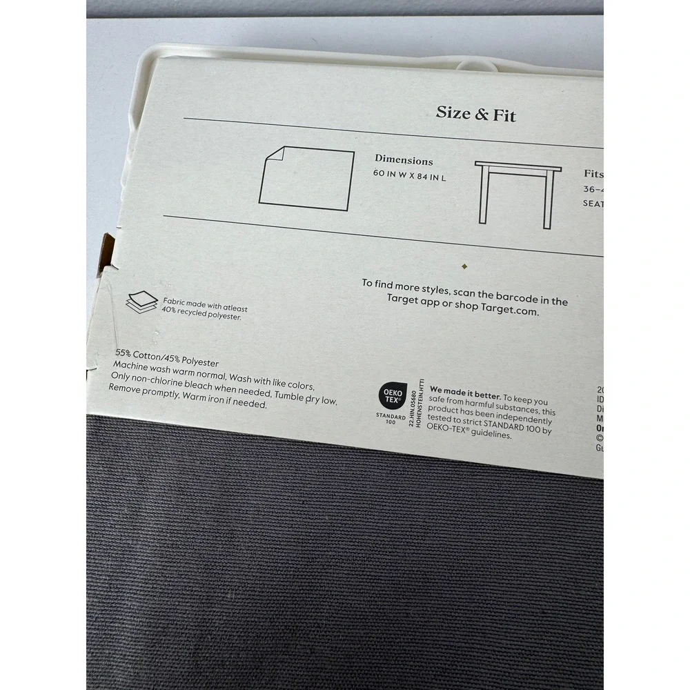 Threshold Rectangular Tablecloth Gray 60x84 Seats 6-8 Cotton Blend NEW